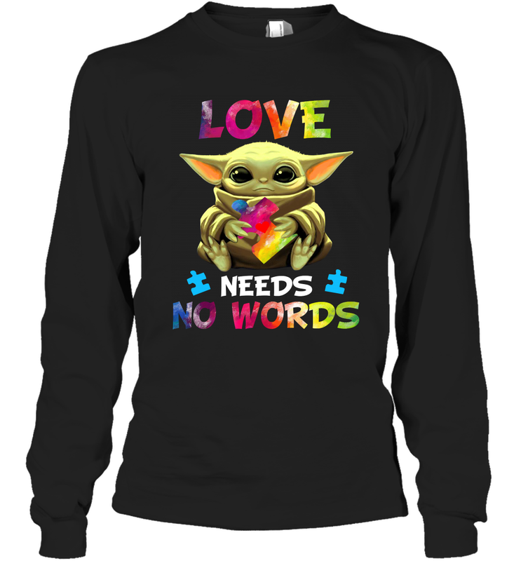 Baby Yoda Autism Awareness love needs no words Long Sleeve T-Shirt - kambletee Baby Yoda Autism Awareness love needs no words Long Sleeve T-Shirt - kambletee