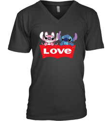 Stitch and Angel love Levi's logo Men's V-Neck - kambletee