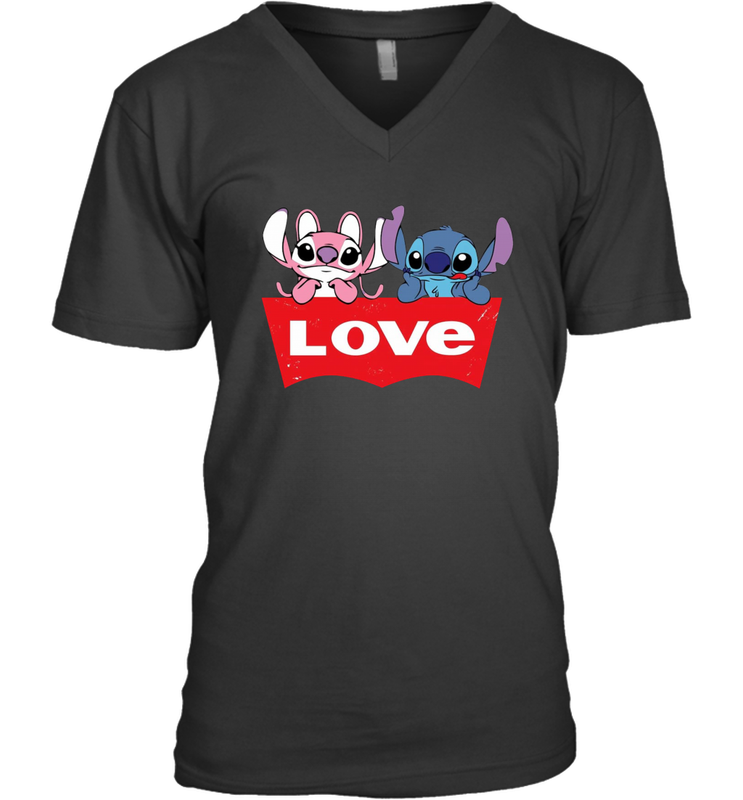 Stitch and Angel love Levi's logo Men's V-Neck - kambletee