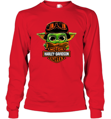 Star Wars Baby Yoda Motor Harley Davidson Cycles Long Sleeve T-Shirt - kambletee