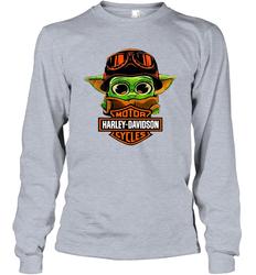 Star Wars Baby Yoda Motor Harley Davidson Cycles Long Sleeve T-Shirt - kambletee