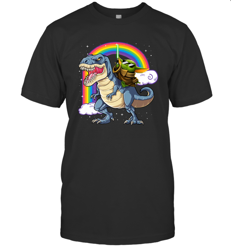Star Wars Baby Yoda riding Dinosaur rainbow Men's T-Shirt - kambletee