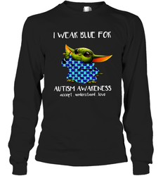 Baby Yoda I Wear Blue For Autism Awareness Long Sleeve T-Shirt - kambletee