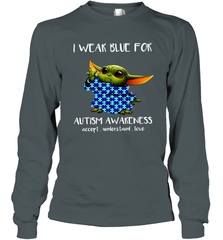 Baby Yoda I Wear Blue For Autism Awareness Long Sleeve T-Shirt - kambletee