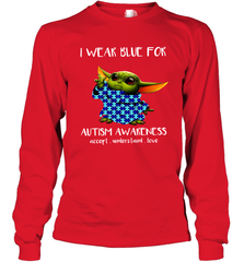 Baby Yoda I Wear Blue For Autism Awareness Long Sleeve T-Shirt - kambletee