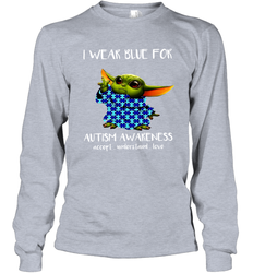 Baby Yoda I Wear Blue For Autism Awareness Long Sleeve T-Shirt - kambletee