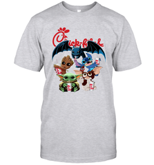 Chick Fil A Mashup Baby Yoda Baby Groot Toothless Stitch Gizmo Men's T-Shirt - kambletee