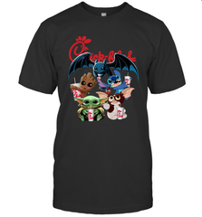 Chick Fil A Mashup Baby Yoda Baby Groot Toothless Stitch Gizmo Men's T-Shirt - kambletee