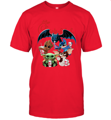 Chick Fil A Mashup Baby Yoda Baby Groot Toothless Stitch Gizmo Men's T-Shirt - kambletee