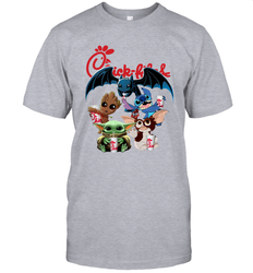 Chick Fil A Mashup Baby Yoda Baby Groot Toothless Stitch Gizmo Men's T-Shirt - kambletee