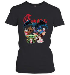 Chick Fil A Mashup Baby Yoda Baby Groot Toothless Stitch Gizmo Women's T-Shirt - kambletee