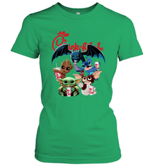 Chick Fil A Mashup Baby Yoda Baby Groot Toothless Stitch Gizmo Women's T-Shirt - kambletee