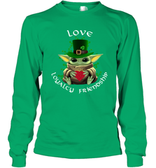 Baby Yoda hug St Patricks Day Irish love loyalty friendship Long Sleeve T-Shirt - kambletee