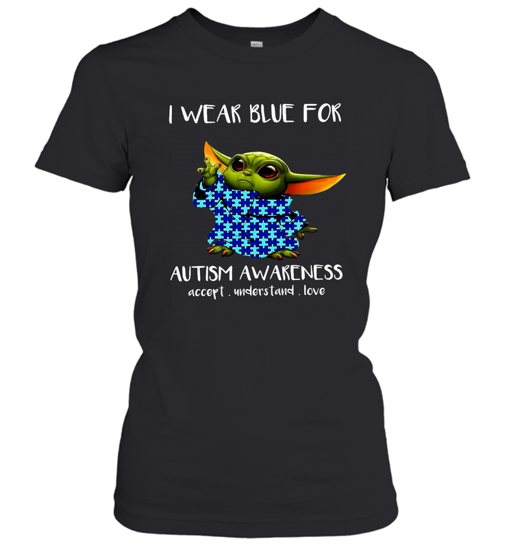 Baby Yoda I Wear Blue For Autism Awareness Women's T-Shirt - kambletee