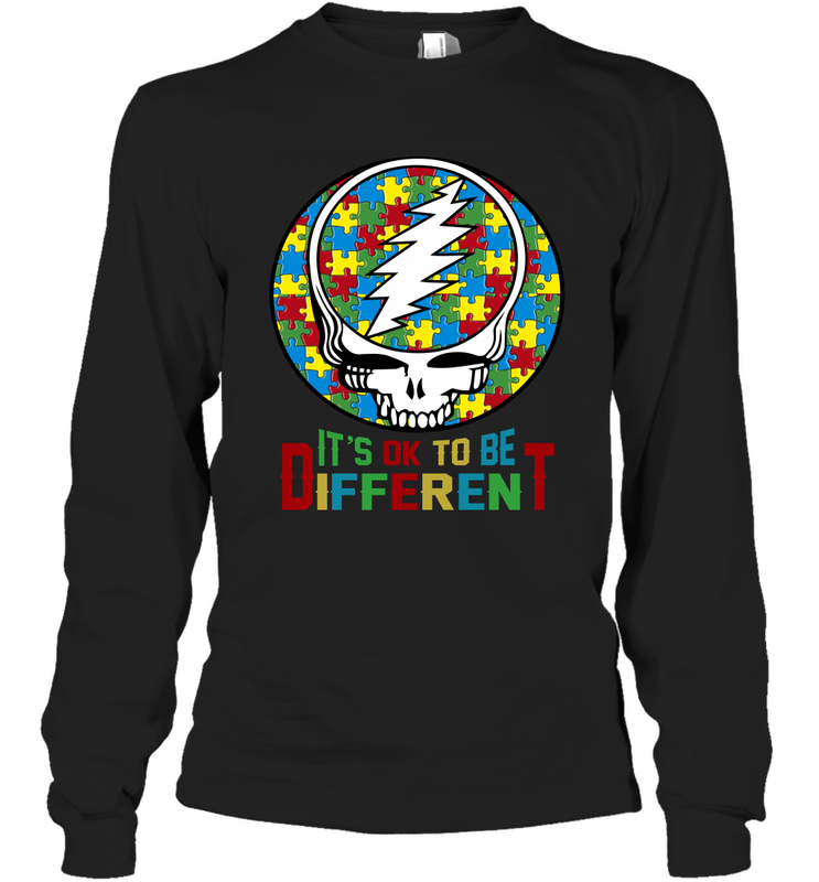 Skull Autism Its Ok To Be Different Long Sleeve T-Shirt - kambletee