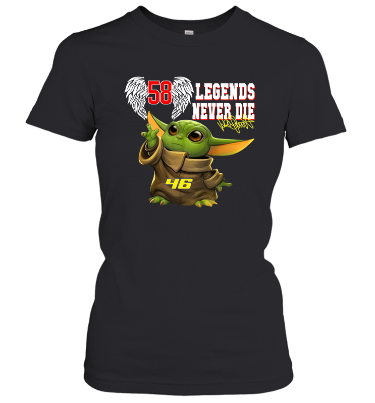 Baby Yoda Valentino Rossi Legends Never Die Women's T-Shirt - kambletee