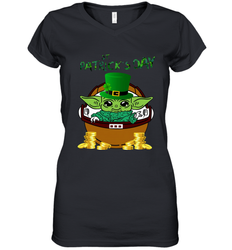 Baby Yoda The Mandalorian Happy St Patrick's Day Women's V-Neck - kambletee