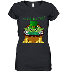 Baby Yoda The Mandalorian Happy St Patrick's Day Women's V-Neck - kambletee