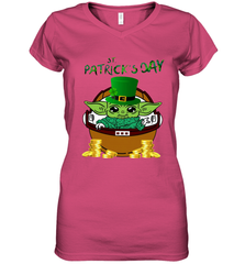 Baby Yoda The Mandalorian Happy St Patrick's Day Women's V-Neck - kambletee