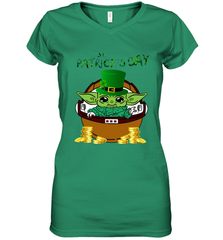 Baby Yoda The Mandalorian Happy St Patrick's Day Women's V-Neck - kambletee