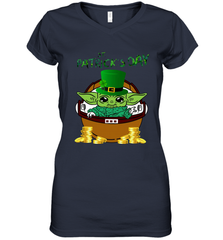 Baby Yoda The Mandalorian Happy St Patrick's Day Women's V-Neck - kambletee