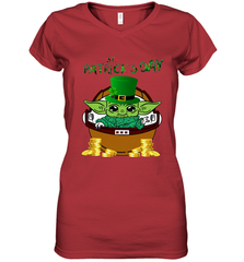 Baby Yoda The Mandalorian Happy St Patrick's Day Women's V-Neck - kambletee