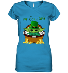 Baby Yoda The Mandalorian Happy St Patrick's Day Women's V-Neck - kambletee