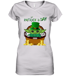 Baby Yoda The Mandalorian Happy St Patrick's Day Women's V-Neck - kambletee