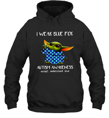Baby Yoda I Wear Blue For Autism Awareness Hoodie - kambletee