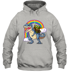Star Wars Baby Yoda riding Dinosaur rainbow Hoodie - kambletee