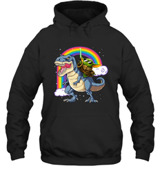 Star Wars Baby Yoda riding Dinosaur rainbow Hoodie - kambletee