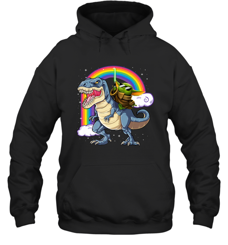 Star Wars Baby Yoda riding Dinosaur rainbow Hoodie - kambletee