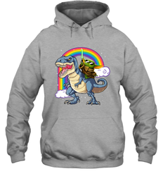 Star Wars Baby Yoda riding Dinosaur rainbow Hoodie - kambletee
