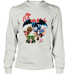 Chick Fil A Mashup Baby Yoda Baby Groot Toothless Stitch Gizmo Long Sleeve T-Shirt - kambletee
