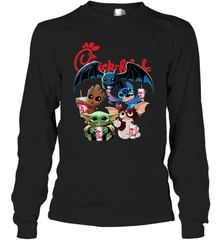 Chick Fil A Mashup Baby Yoda Baby Groot Toothless Stitch Gizmo Long Sleeve T-Shirt - kambletee