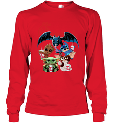 Chick Fil A Mashup Baby Yoda Baby Groot Toothless Stitch Gizmo Long Sleeve T-Shirt - kambletee