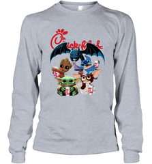 Chick Fil A Mashup Baby Yoda Baby Groot Toothless Stitch Gizmo Long Sleeve T-Shirt - kambletee