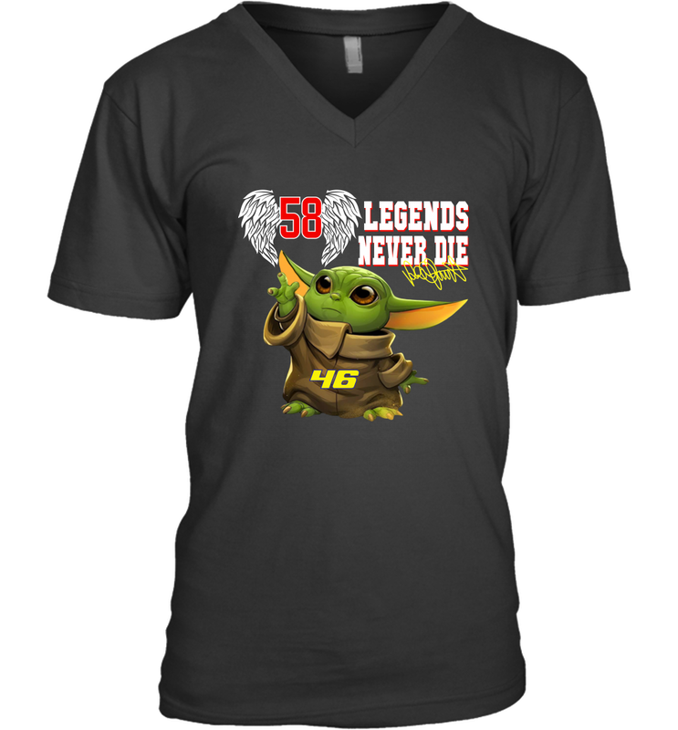 Baby Yoda Valentino Rossi Legends Never Die Men's V-Neck - kambletee