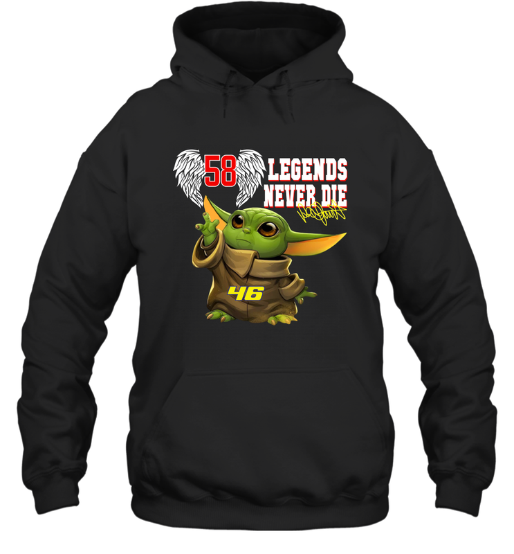 Baby Yoda Valentino Rossi Legends Never Die Hoodie - kambletee