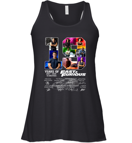 19 years of Fast and Furious 2001 2020 10 movies signatures Racerback Tank - kambletee