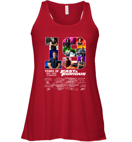 19 years of Fast and Furious 2001 2020 10 movies signatures Racerback Tank - kambletee