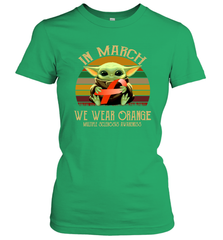 Star Wars Baby Yoda hug Multiple Sclerosis Awareness in March Women's T-Shirt - kambletee