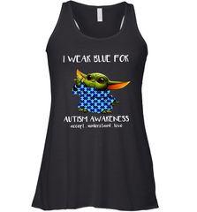 Baby Yoda I Wear Blue For Autism Awareness Racerback Tank - kambletee