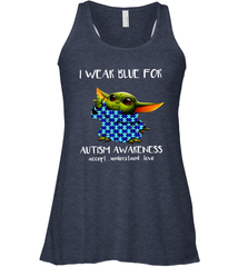 Baby Yoda I Wear Blue For Autism Awareness Racerback Tank - kambletee