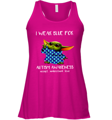 Baby Yoda I Wear Blue For Autism Awareness Racerback Tank - kambletee