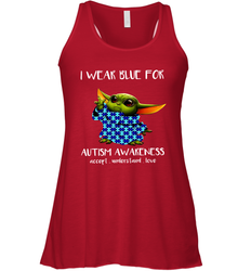 Baby Yoda I Wear Blue For Autism Awareness Racerback Tank - kambletee