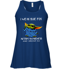 Baby Yoda I Wear Blue For Autism Awareness Racerback Tank - kambletee