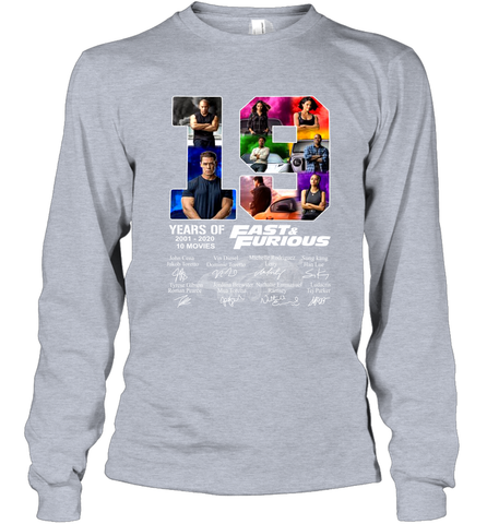 19 years of Fast and Furious 2001 2020 10 movies signatures Long Sleeve T-Shirt - kambletee