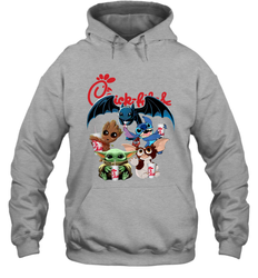Chick Fil A Mashup Baby Yoda Baby Groot Toothless Stitch Gizmo Hoodie - kambletee