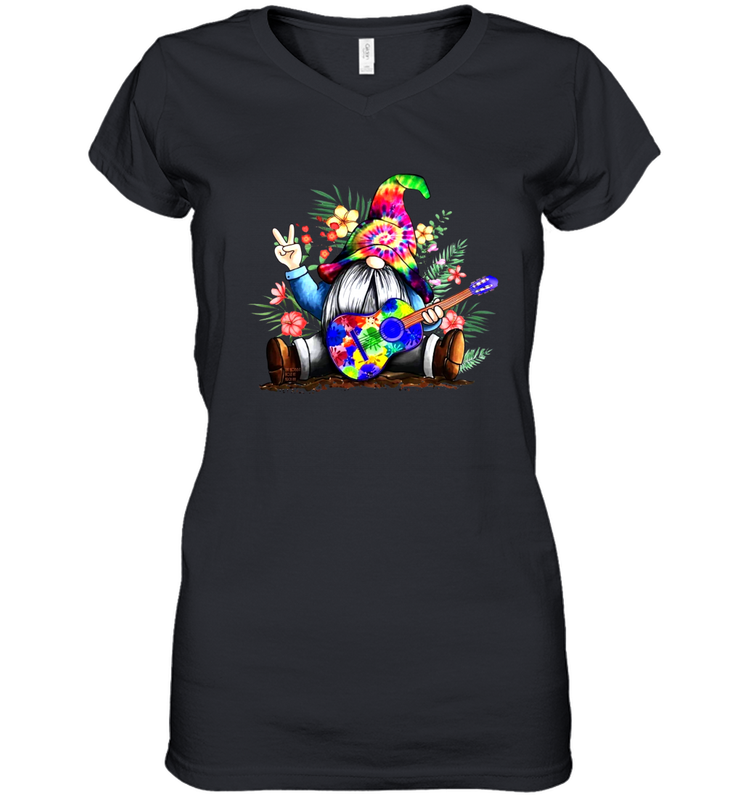 Gnome playing guitar St Patrick's Day Women's V-Neck - kambletee